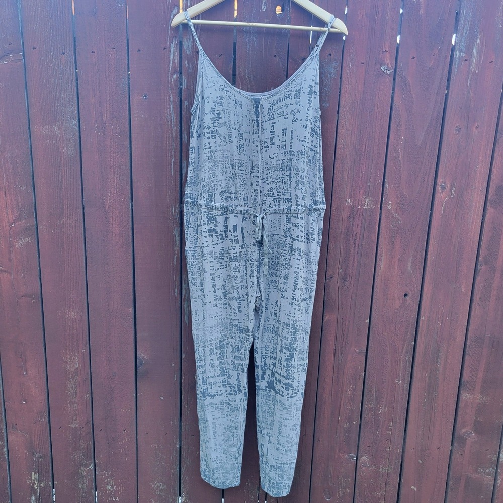 Enza Costa Grey Abstract Print Earth Tone Jumpsuit Sz 1 Small Made in USA